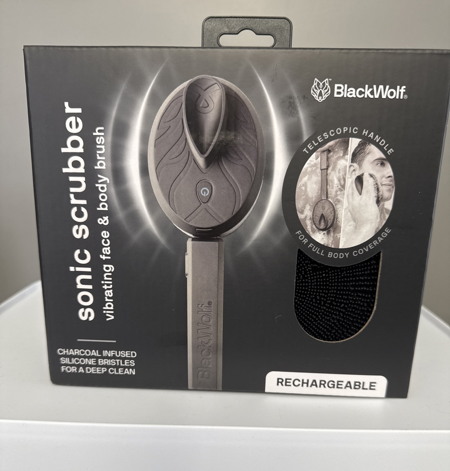 BlackWolf Sonic Scrubber Black Vibrating Scrubber NEW SEALED Men Rechargeable