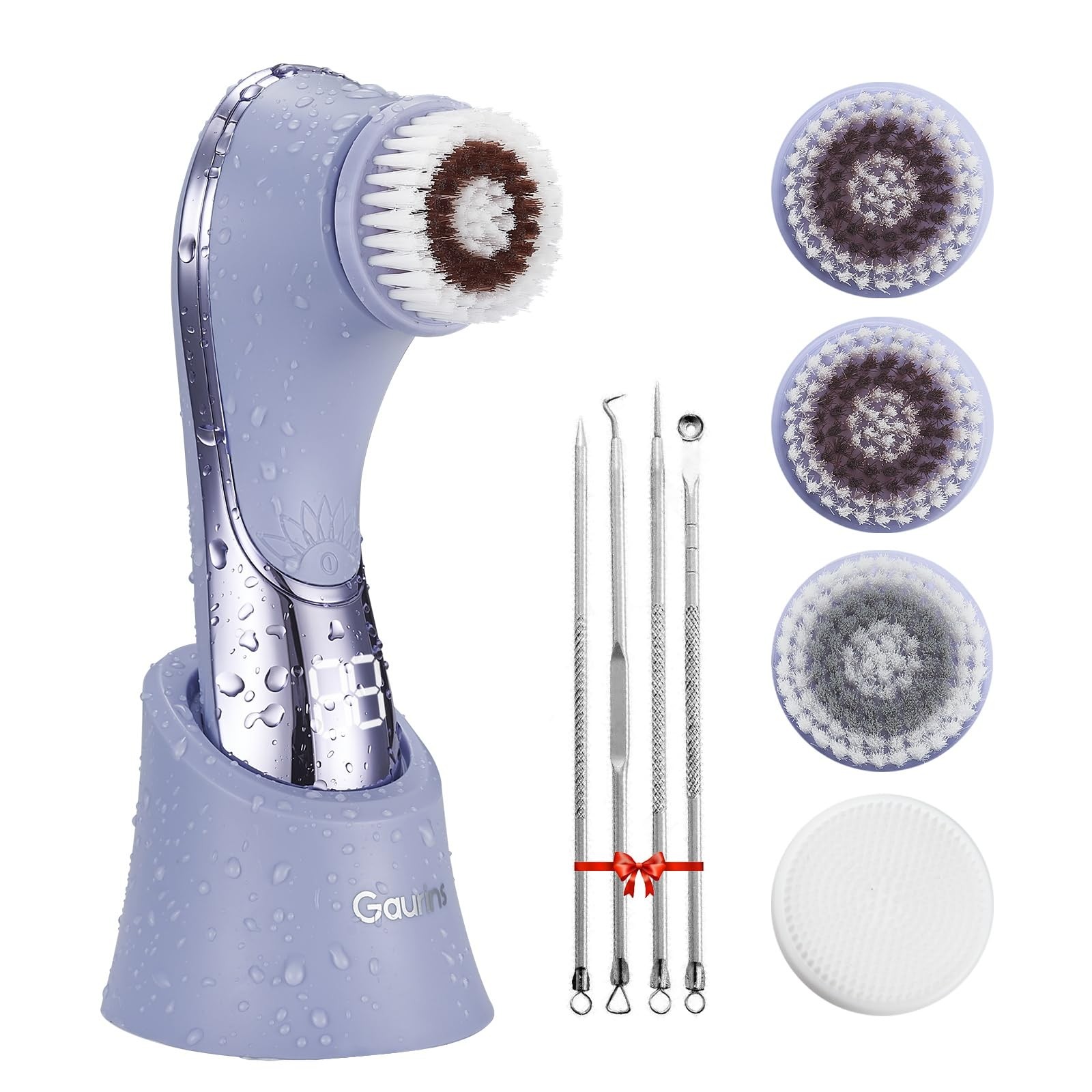 Facial Cleansing Brush Face Scrubber Exfoliator Rechargeable IPX7 Purple
