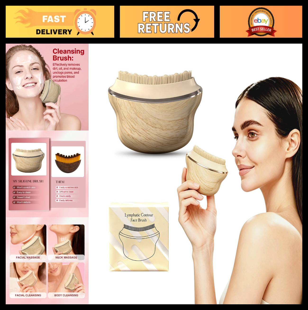 Silicone Facial Cleansing Brush – Anti-Puffiness, Lymphatic Drainage, Detox & Gl
