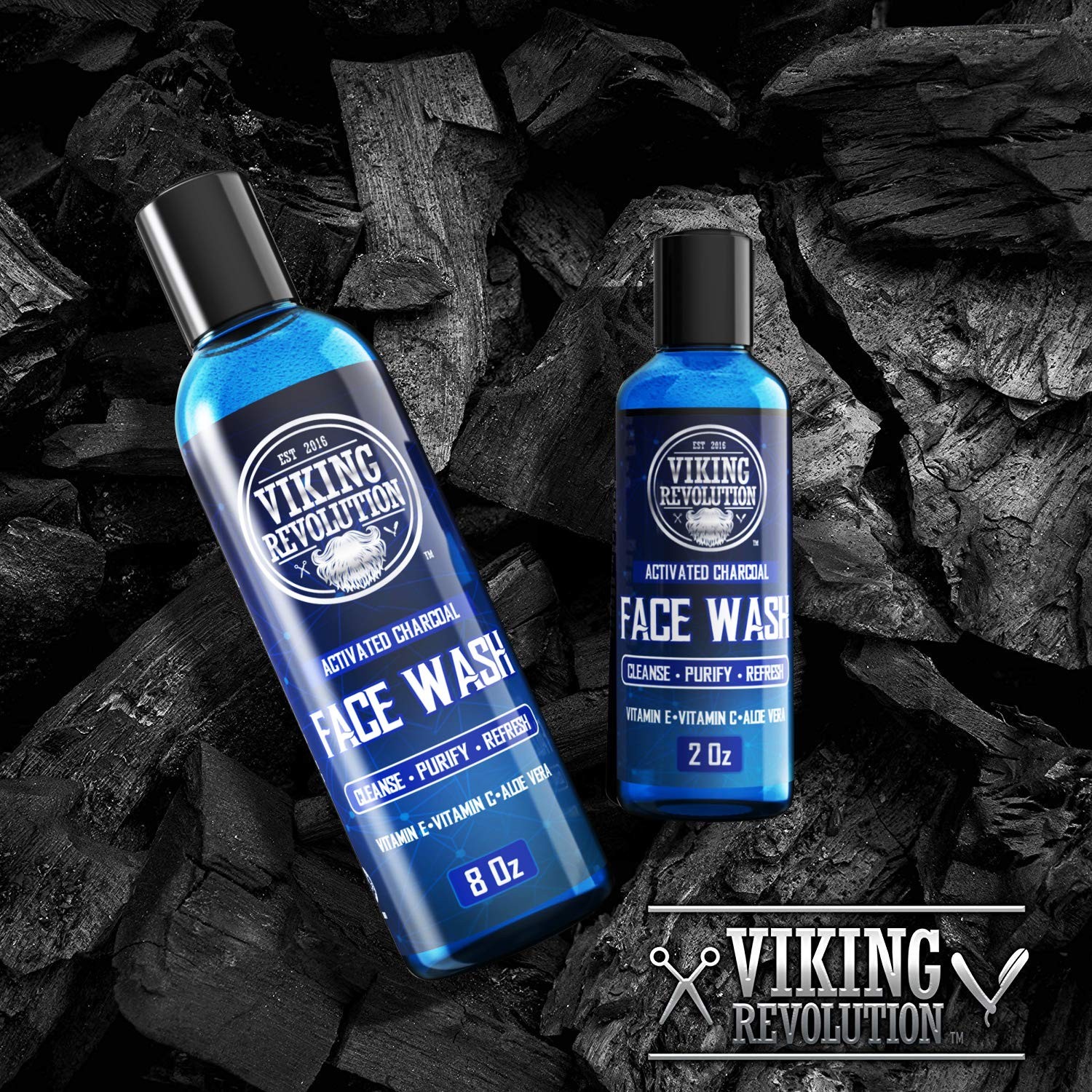 Viking Revolution Charcoal Face Wash for Men- Scrub 10 Fl Oz (Pack of 1), red