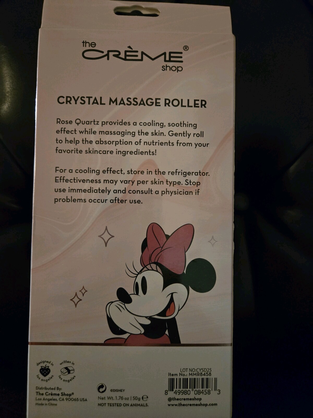 Creme-Minnie Mouse-Crystal Facial Massage Roller-Rose Quartz-Disney-New In Box.