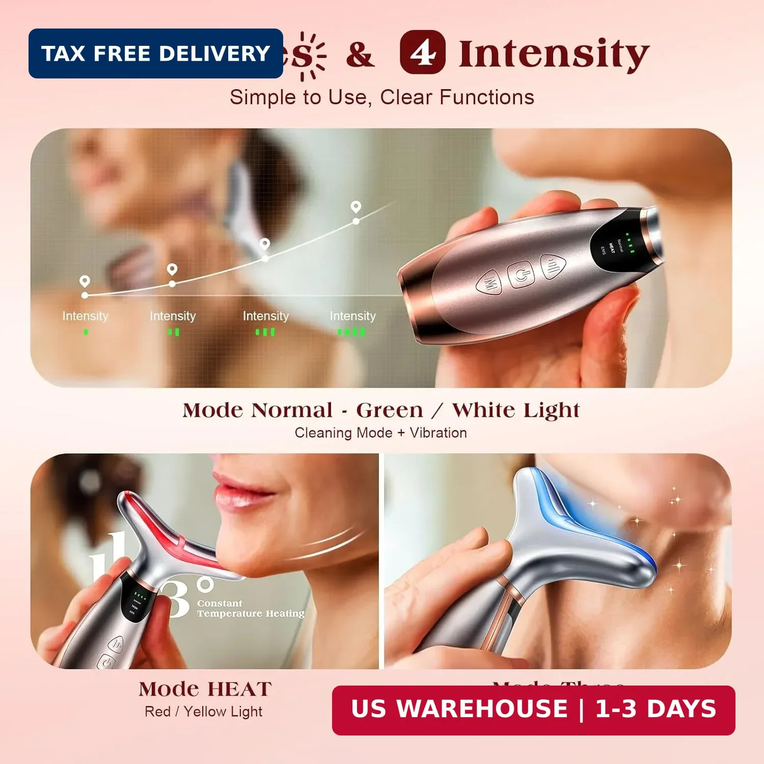 Pedete Facial Massager, 7 Colors Red Light Therapy for Face and Neck, Face Lift