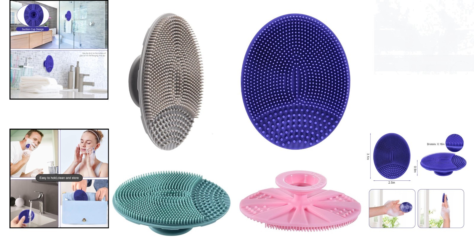 Compact Manual Silicone Facial Brush – Exfoliating Blackhead Remover Set of 4