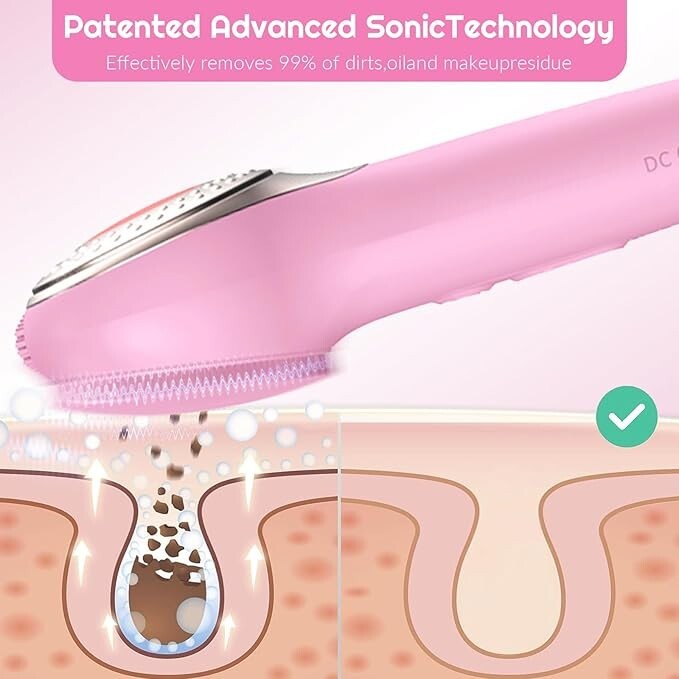 Silicone Face Scrubber, Waterproof Facial Cleansing Brush Red Light Massager