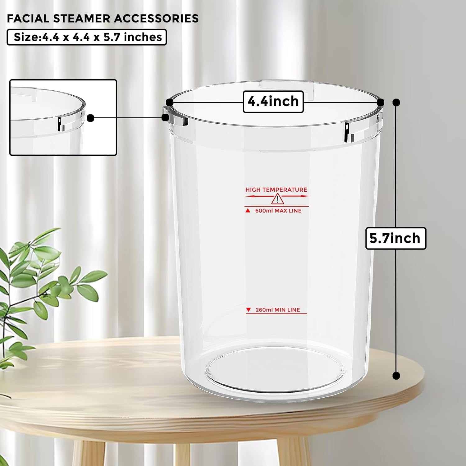 Professional Facial Steamer Water Jar – 4.4 x 4.4 x 5.7 Inches, Heat-Resistant