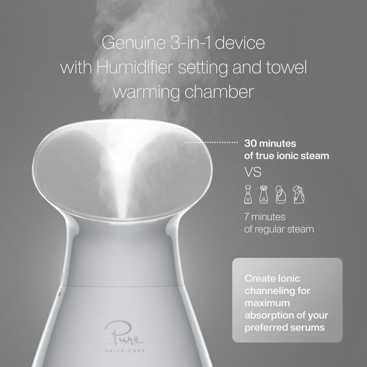 Pure Daily Care NanoSteamer Large 3-in-1 Nano Ionic Facial Steamer with Precise