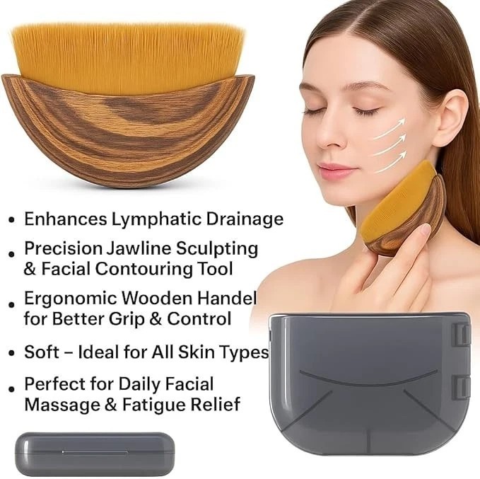 Lymphatic Contour Face Brush – Lymphatic Drainage Tool with Ergonomic Wooden Han