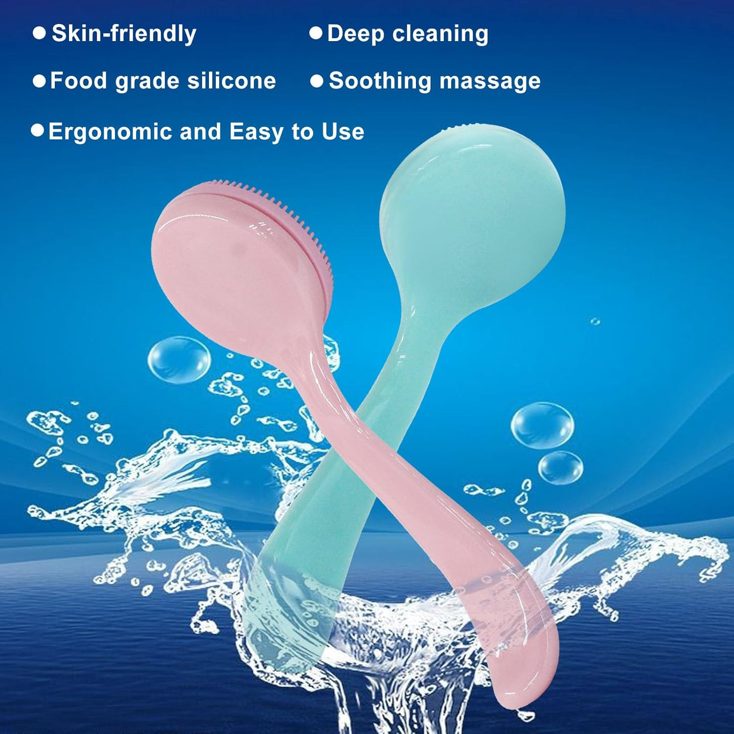 2 Pack Silicone Facial Cleansing Brush, Skin Friendly Waterproof Face Scrubber E