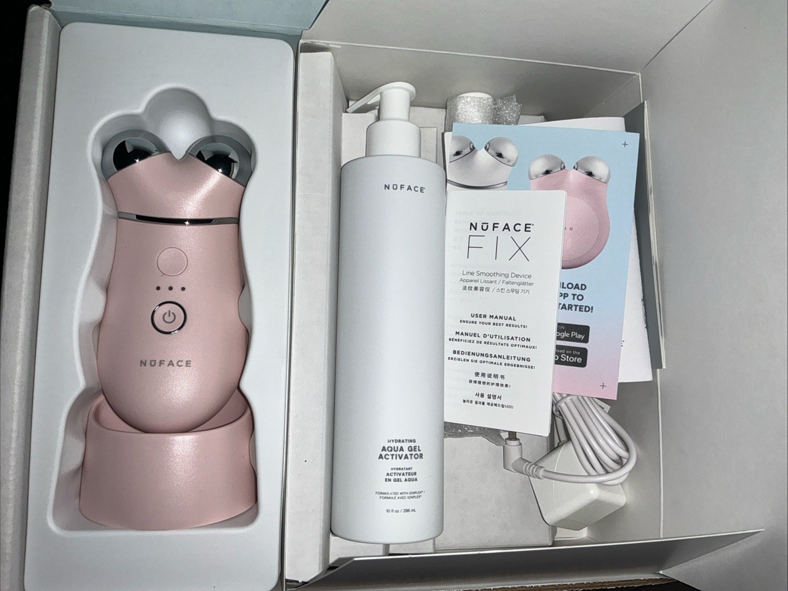 nuface trinity plus In Pink Open Box Plus Line Smoothing Device &aque Gel Activ