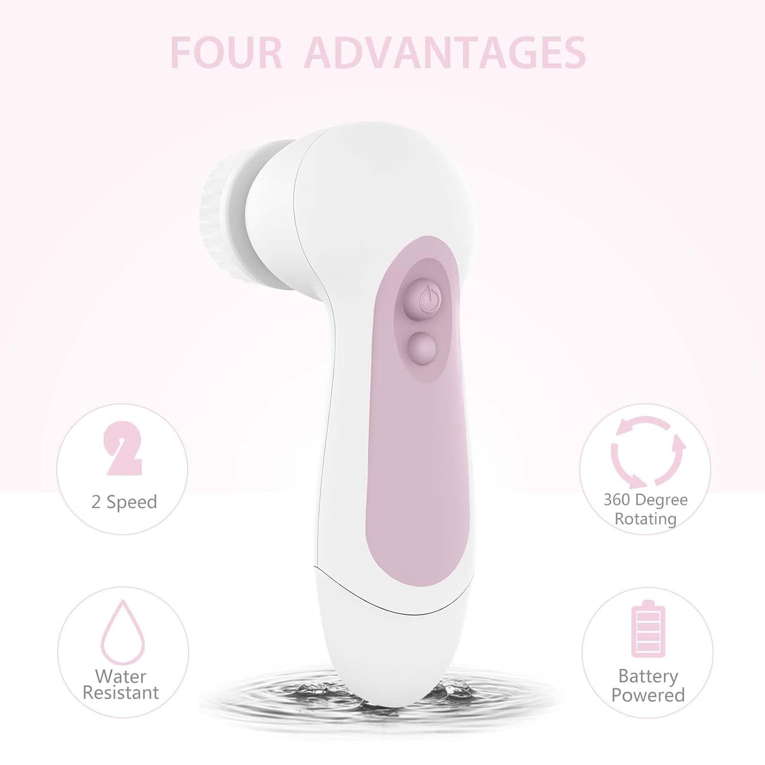 Waterproof Facial Cleansing Spin Brush Set with 5 Exfoliating Brush Heads – Elec