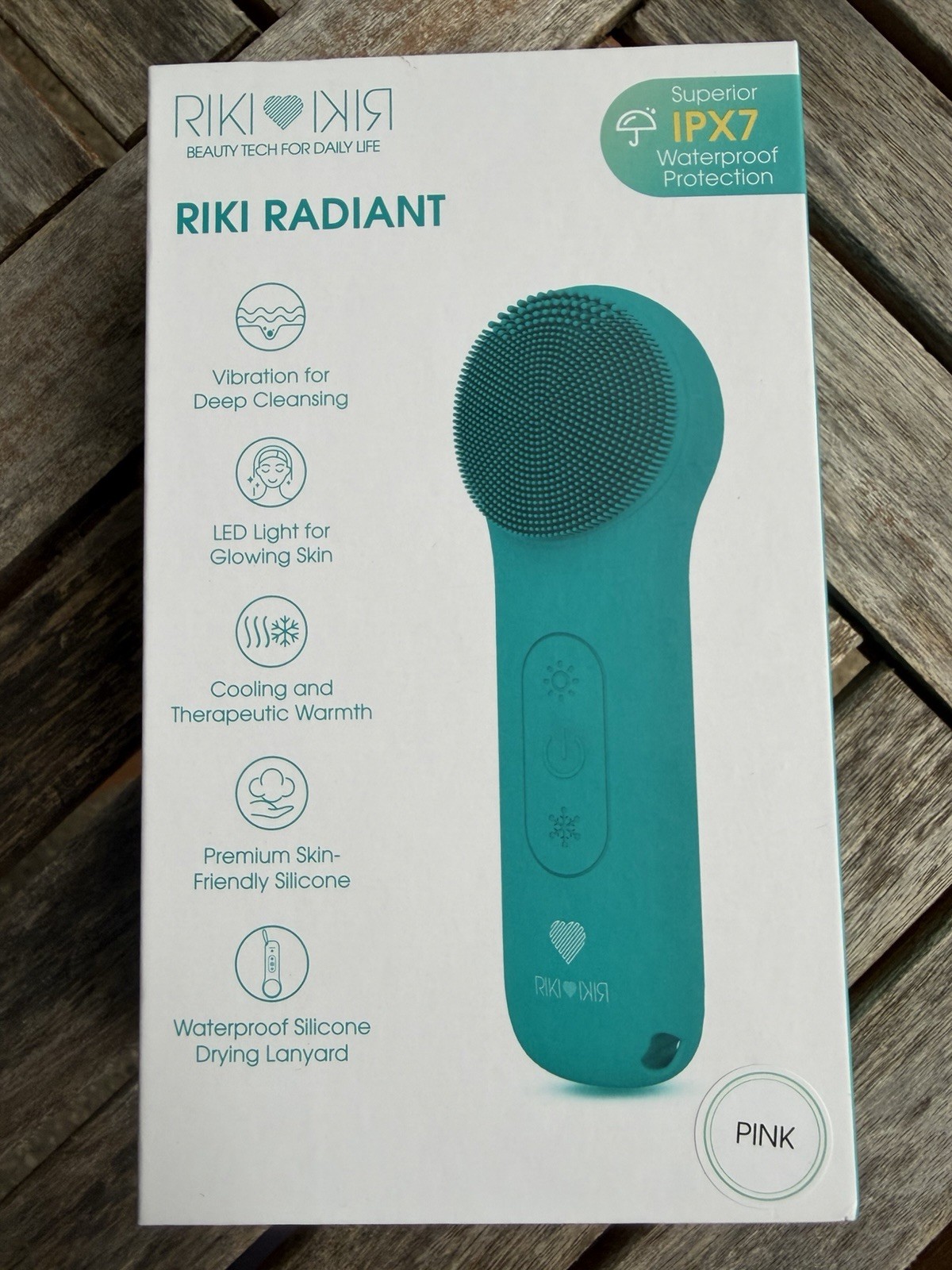 RIKI Radiant Electric Facial Brush Waterproof LED Silicone Pink