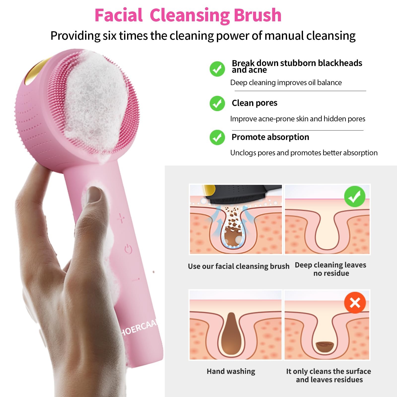 Facial Cleansing Brush Electric – Rechargeable Silicone Face Scrubber, Pink
