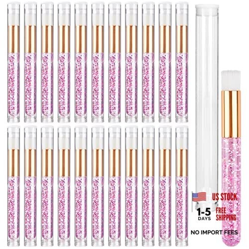 40-Piece Pink Lash Shampoo Brushes Set – 20pcs Glitter – 20 Brushes + 20 Tubes