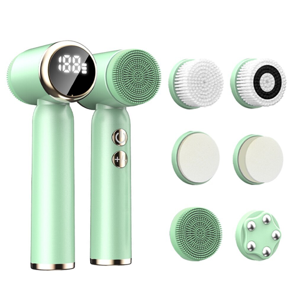 6 In1 LED Electric Facial Cleansing Brush Face Cleanser Rejuvenation Exfoliation