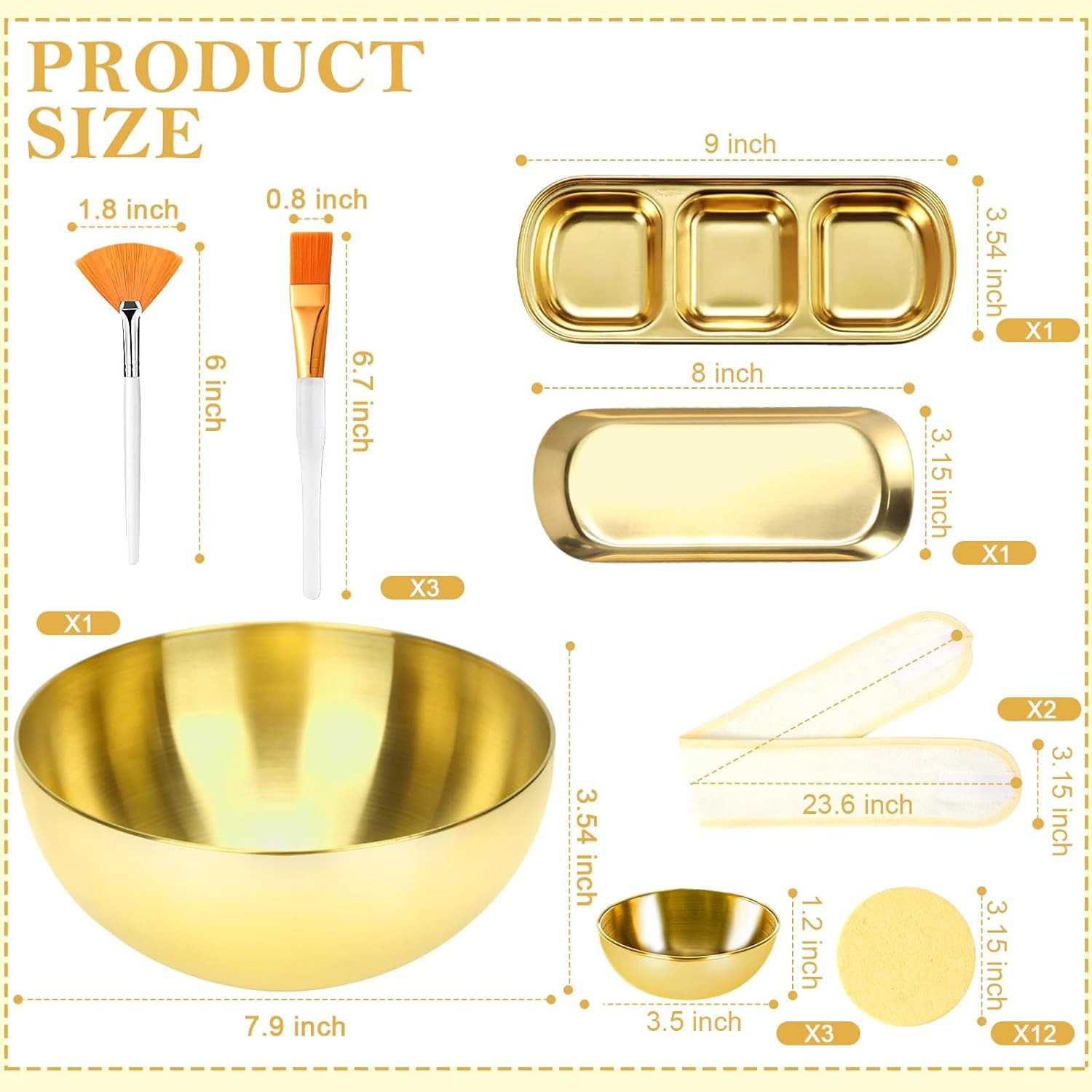 26 Gold Esthetician Supplies 3 Fan Brushes Esthetician 3 Facial Mask Mixing Bowl