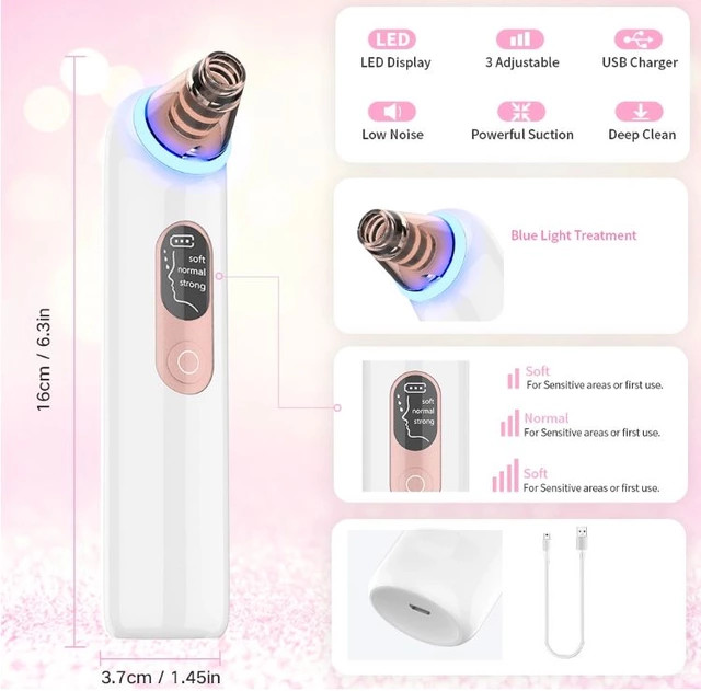 Blackheads Remover Facial Skin Pore Acne Remover Rechargeable 4 Suctions