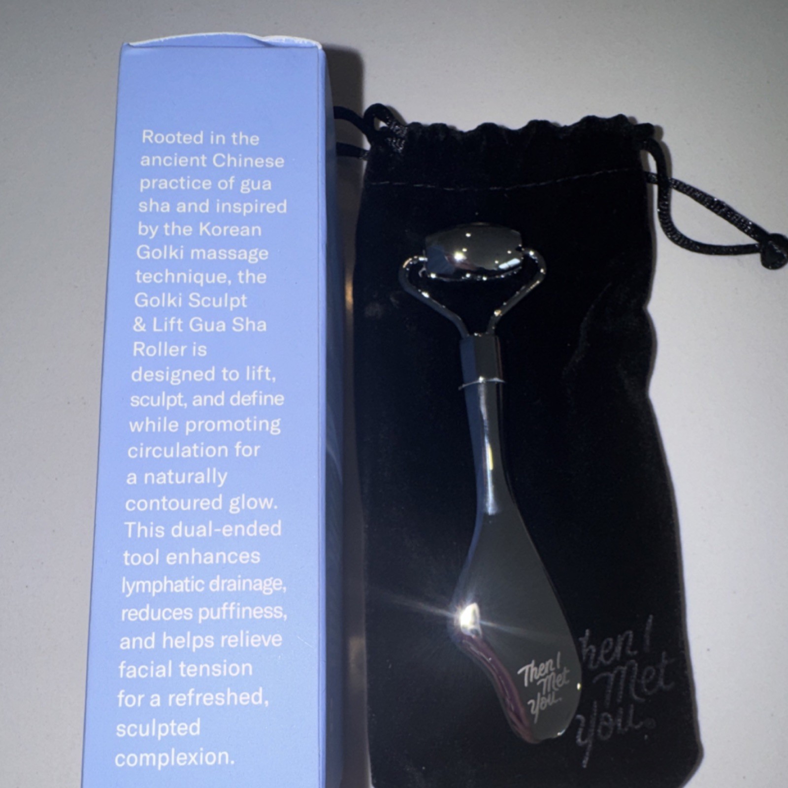 Then I Met You Golki Sculpt & Lift Gua Sha Roller Silver Dual-Ended