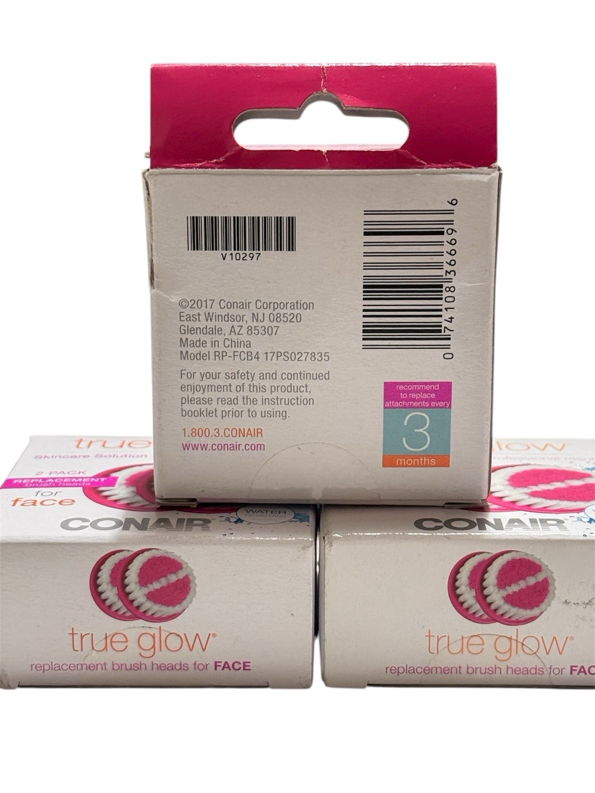 (3) Conair TRUE GLOW 2 Pack Replacement Brush Head For Face – 6 Total – NEW