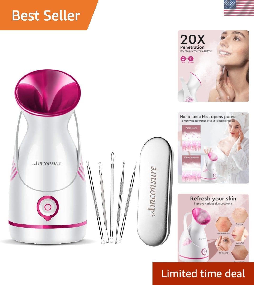 Luxury Facial Steamer with Stainless Steel Kit – Transform Your Skincare Routine