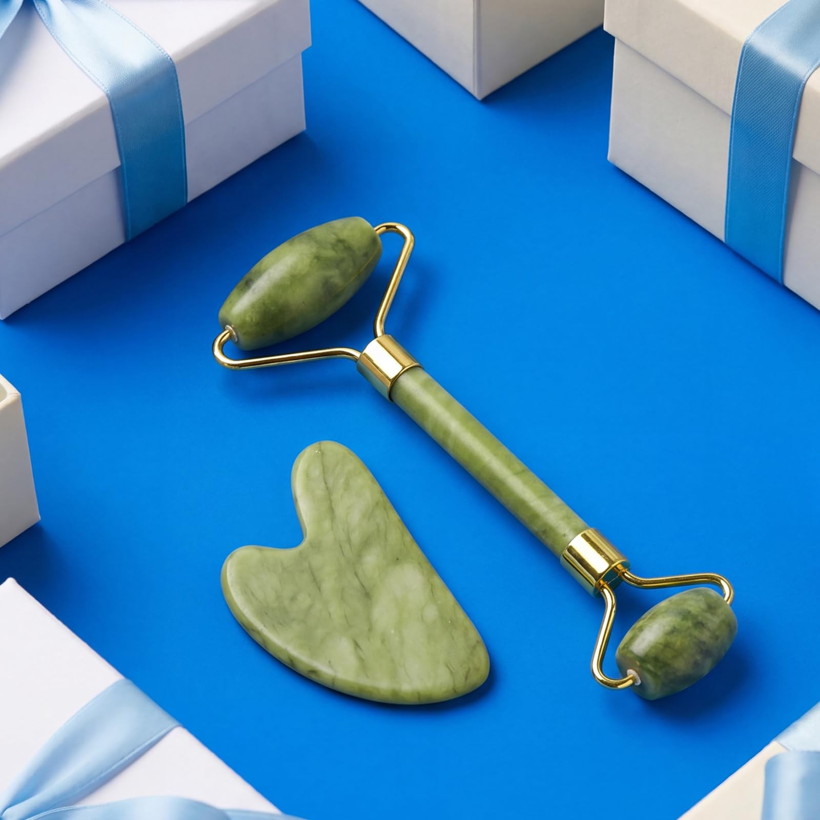 BAIMEI IcyMe Jade Face Roller & Gua Sha, Facial Beauty Skin Care Green
