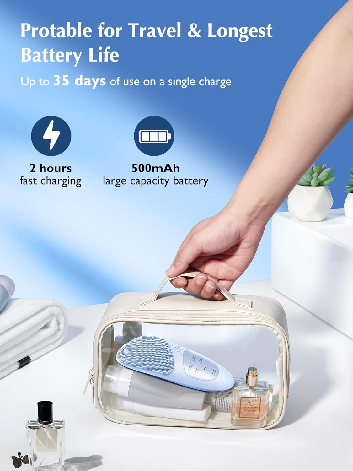 JMY05 Facial Cleansing Brush Silicone Face Scrubber: IPX7 Waterproof Rechargeabl