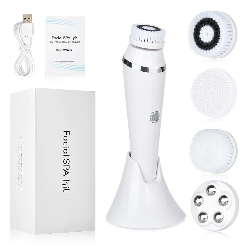 4 in 1 Electric Facial Cleansing Brush Rechargeable Waterproof Spin Sonic Exfoli