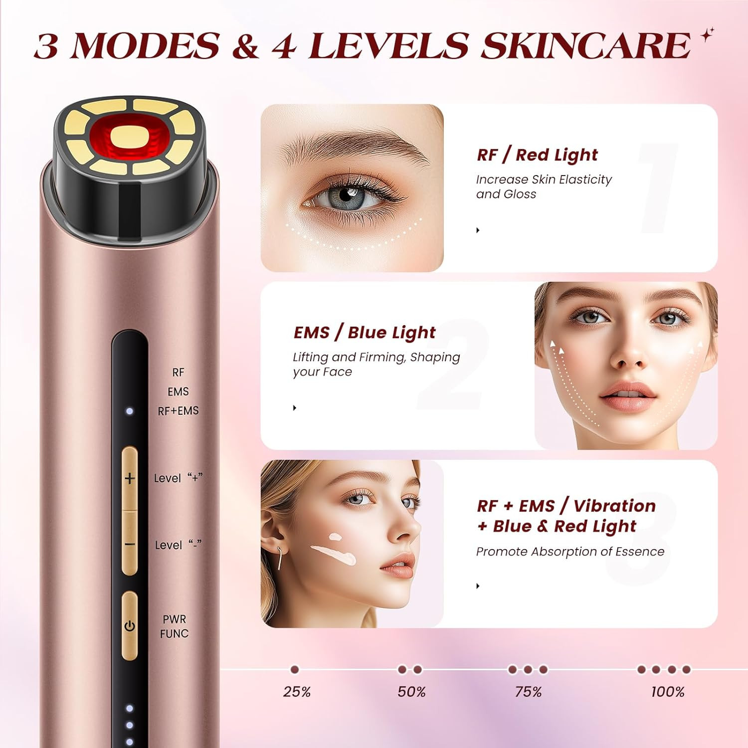 Microcurrent Facial Device, 3 Modes Red Light Therapy for Face and Neck, Skin Ca
