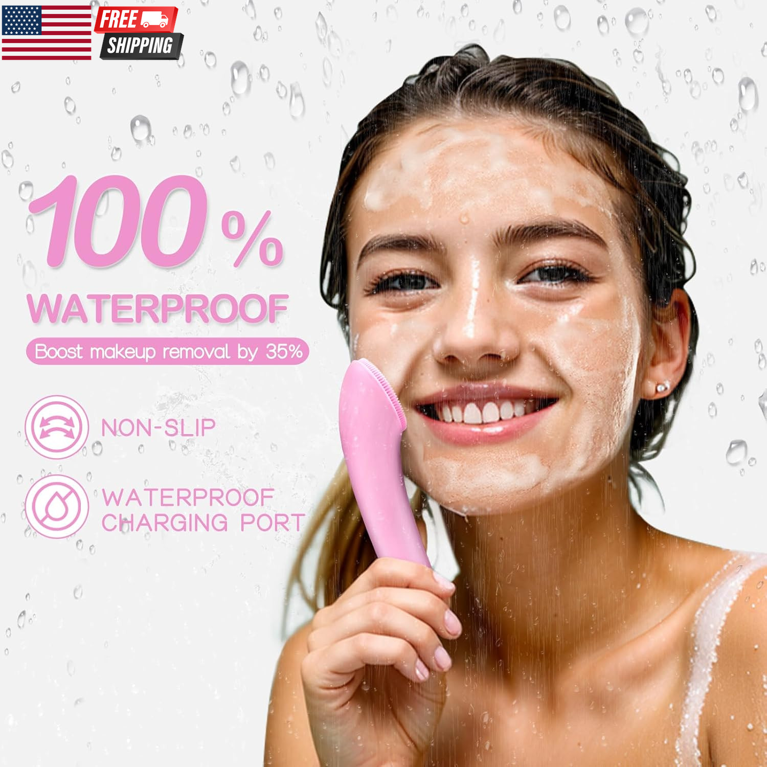 Facial Cleansing Brush, Rechargeable Silicone Face Scrubber with Heat Massage En
