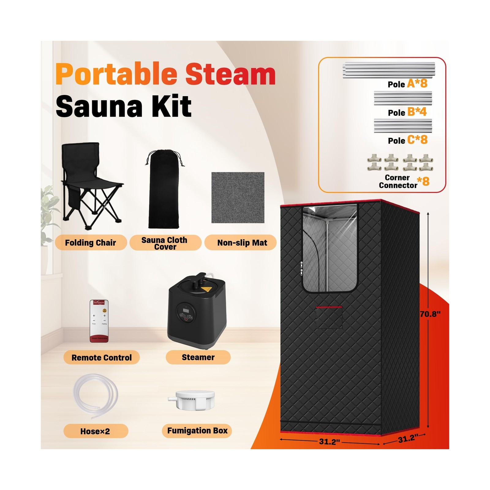 Manastin Upgraded Portable Steam Sauna for Home, Sauna Tent with 3L/1200W Ste…