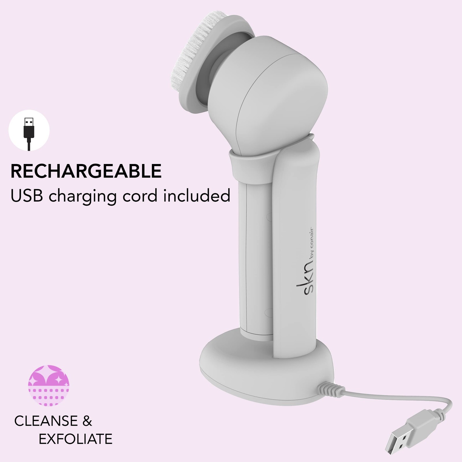 Conair Facial Brush, Daily Glow Kit, Cleanse & Exfoliate -Includes 3 Attachments