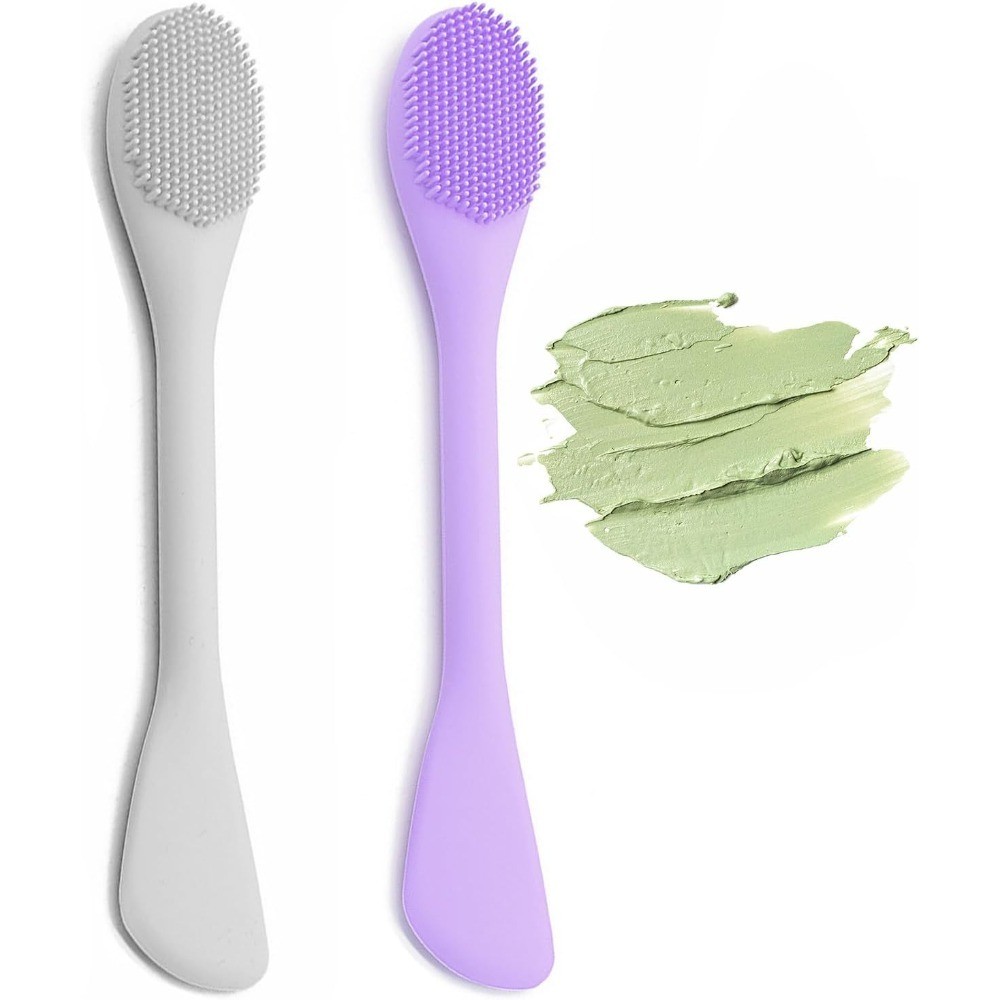 Double Ended Silicone Face Scrubber Brush Soft Mask Applicator Tool 2Pcs Set for