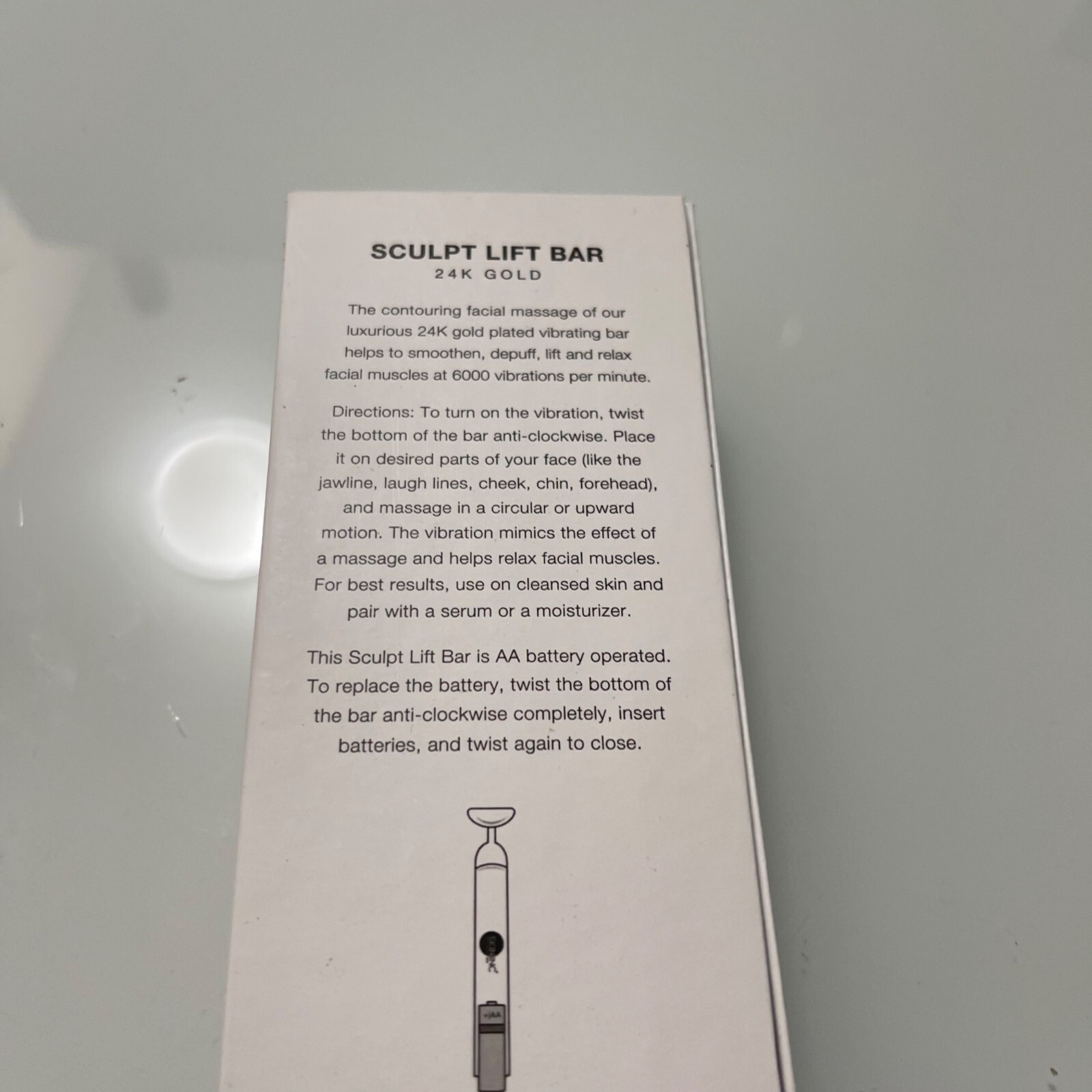 Skin INC BNIB Pulsating Massager De-Stressing Detox Sculpt Lift Bar 24K Gold