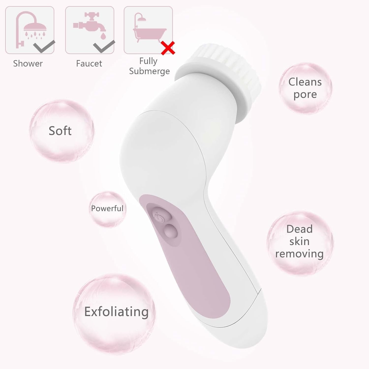Waterproof Facial Cleansing Spin Brush Set with 5 Exfoliating Brush Heads – E…