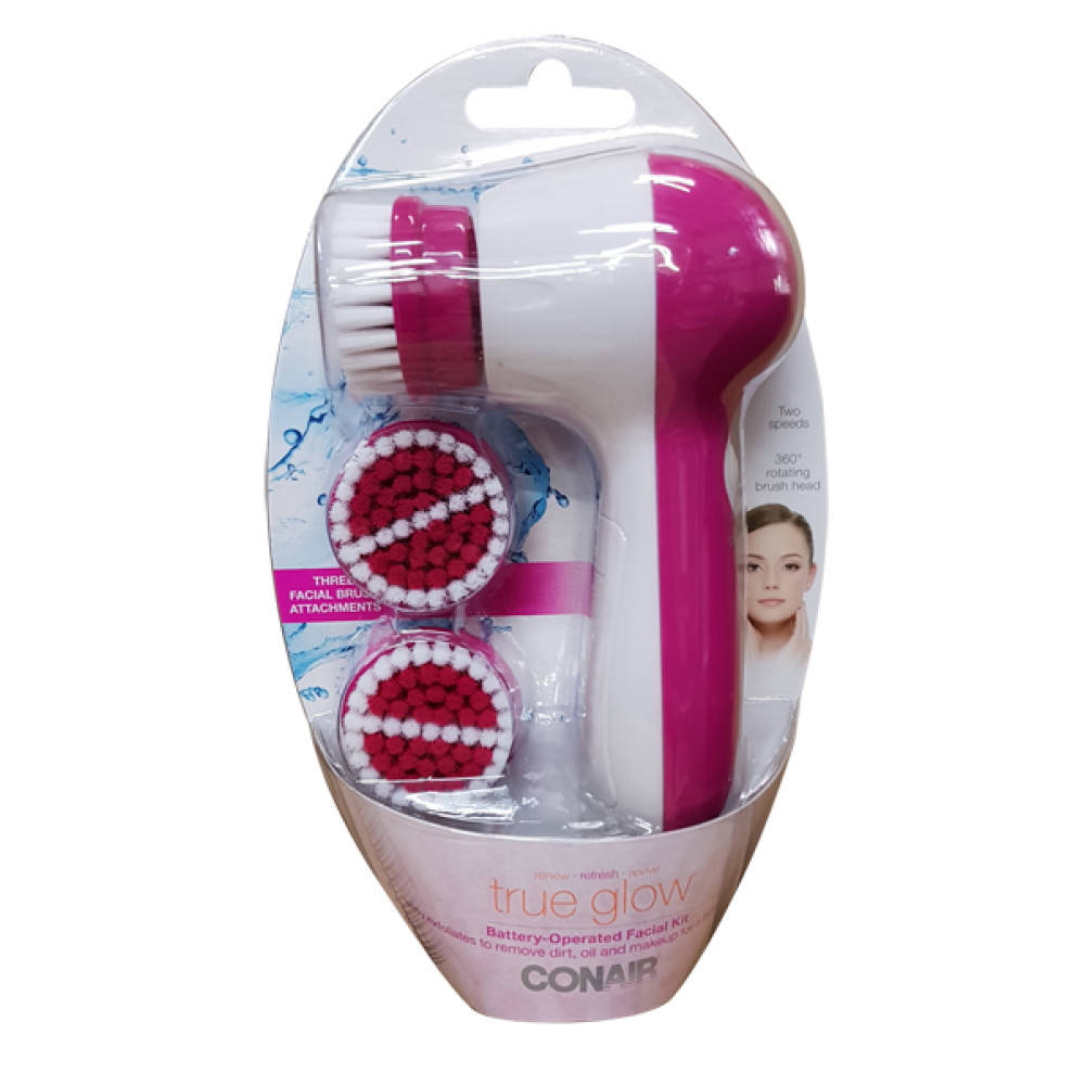 Conair True Glow Facial Cleansing Brush, Battery Operated, 3 Piece