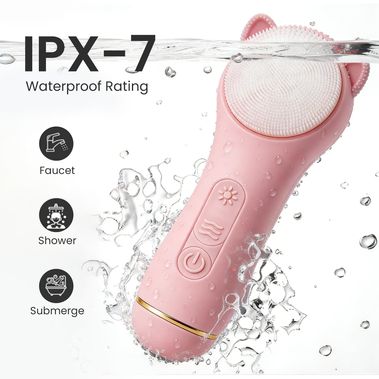 Cleansing Brush Rechargeable, Waterproof Scrub Brush for Cleansing (Pink)