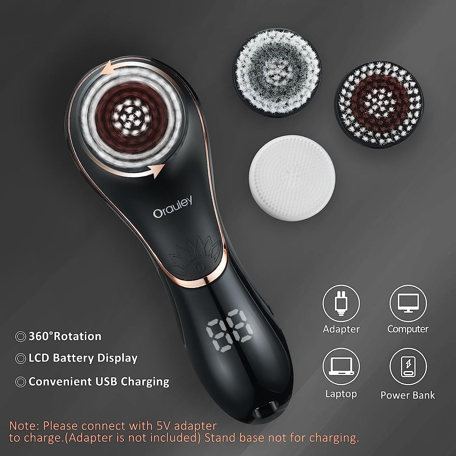Facial Cleansing Brush Electric Face Brush Scrubber Rechargeable Exfoliator IPX