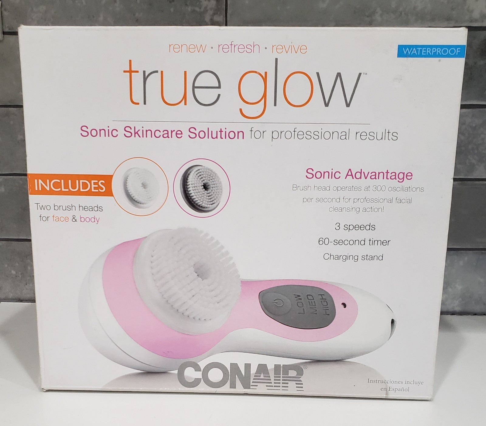 NEW Conair True Glow Sonic Skincare Solution Kit 2 Heads Waterproof Rechargeable