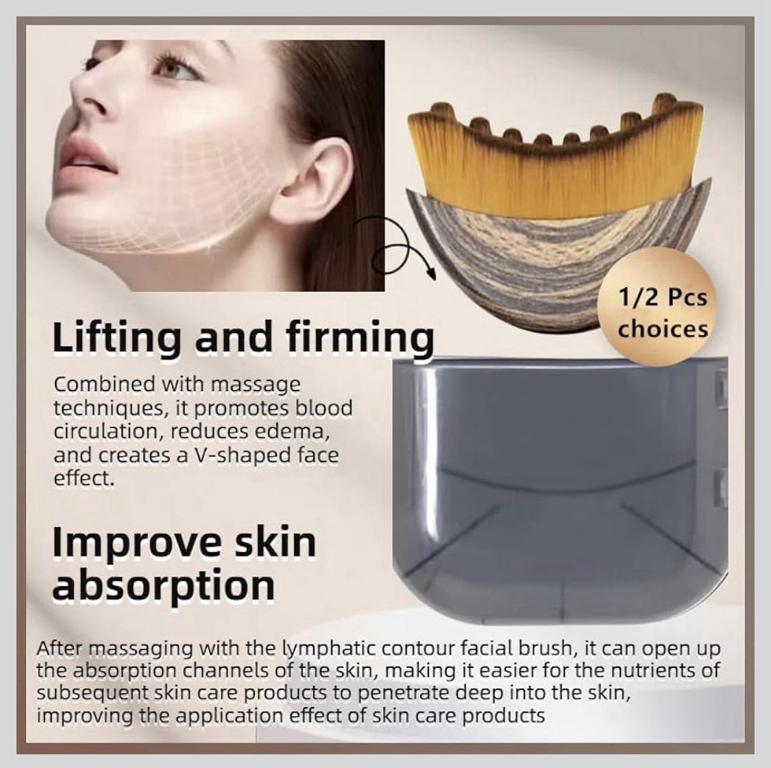 8N26/ Lymphatic Contour Face Brush for Sculpting – Anti-Puffiness, Detox & Lift