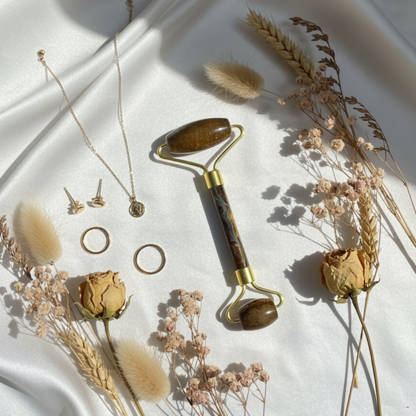 Natural Tiger Eye Crystal Facial Roller | Golden Brown Gemstone Beauty Tool