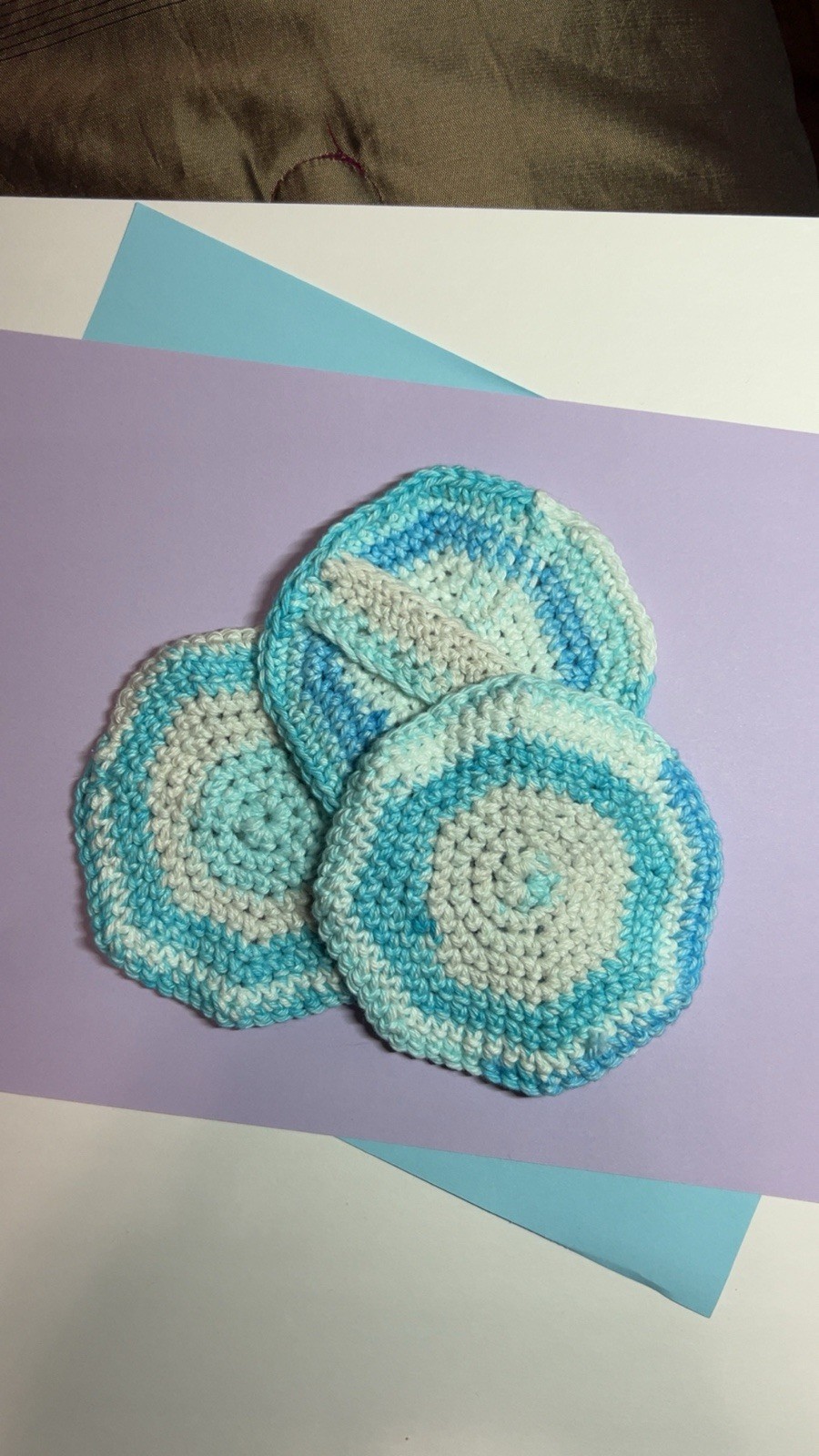Hand Crochet Round Facial Scrubbies Cotton Yarn Tan Beige Reusable Washable
