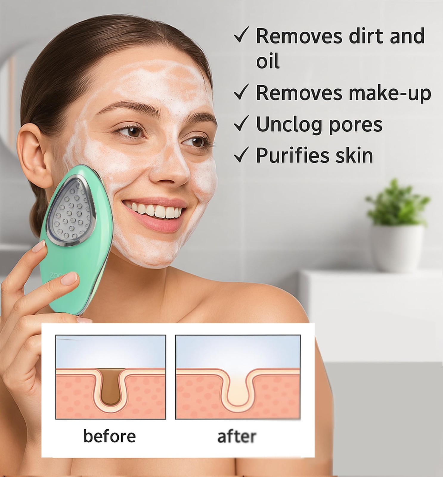 Rechargeable Silicone Cleansing Brush & Scrubber, Water-Resistant Exfoliator …