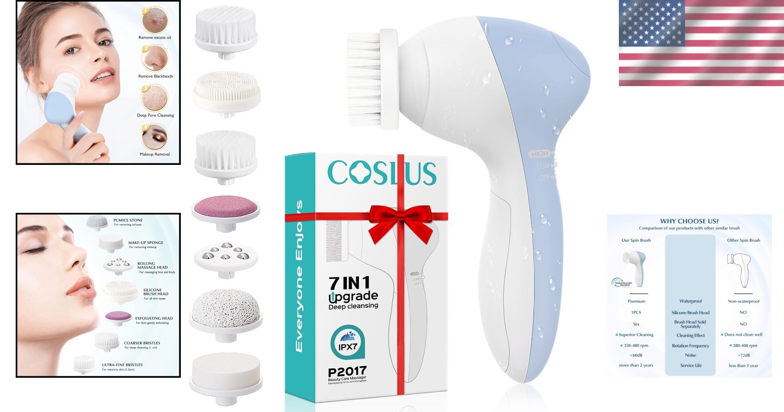 Portable Facial Cleansing Device with 7 Brush Heads – Spa Experience at Home