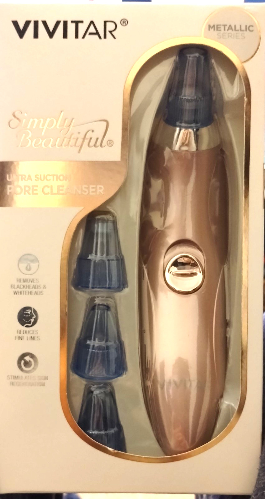 Vivitar Ultra Suction Pore Cleanser 4 Heads Blackheads Metallic Rose Gold NIB