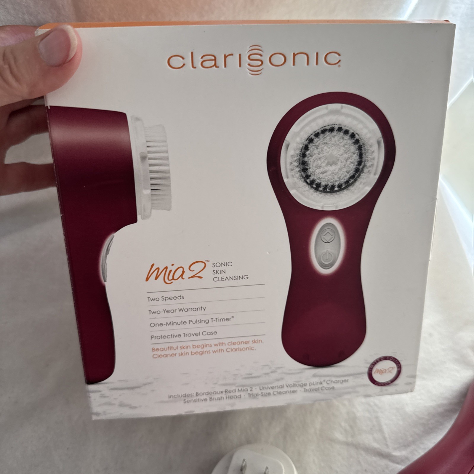Clarisonic Mia 2 Electric Facial Brush Waterproof Rechargeable Dk Pink 2 Speeds