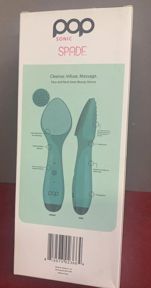 Pop Sonic Spade Face & Neck Sonic Beauty Cleansing Device Infuse Massage Teal