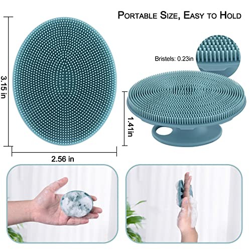 Silicone Face Scrubber, Exfoliating Brush Manual Handheld 3rd-dark Green+pink