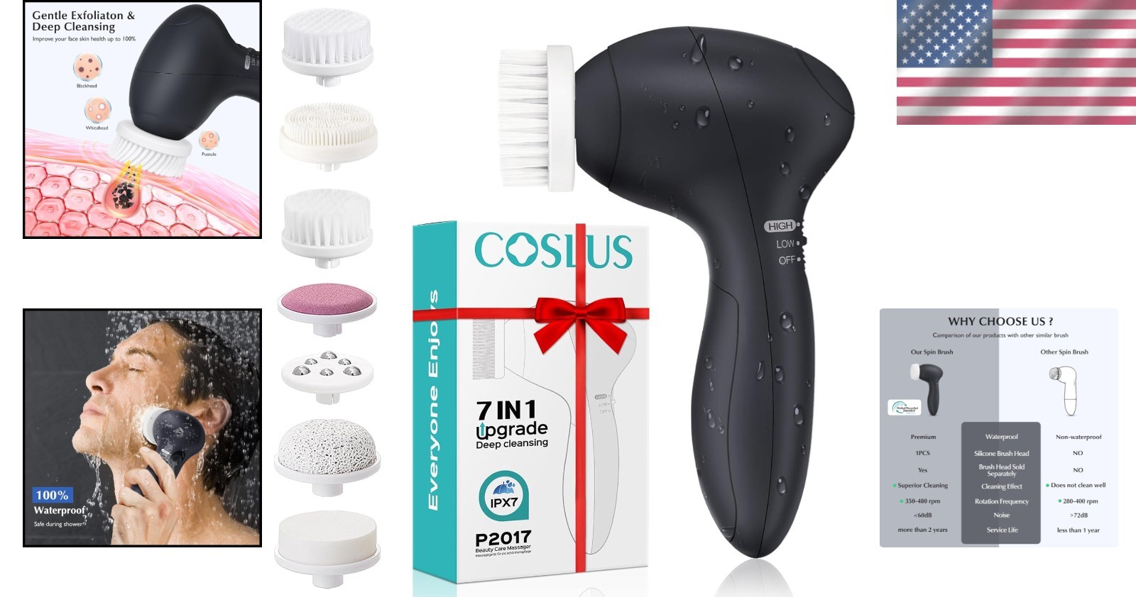 Ultimate Electric Facial Cleansing Device: 7 Brush Heads & Deep Pore Refinement