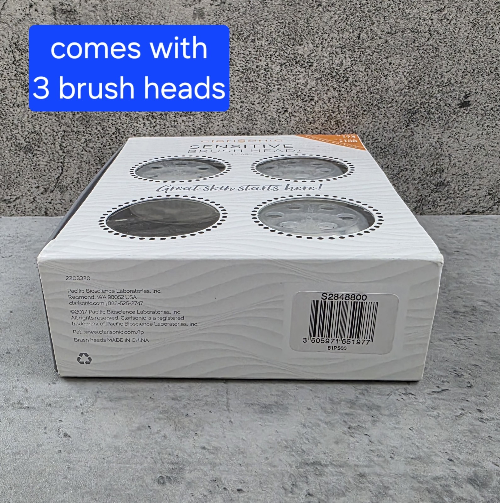 Clarisonic Sensitive BRUSH HEADS Replacement 3pk NEW Open Box