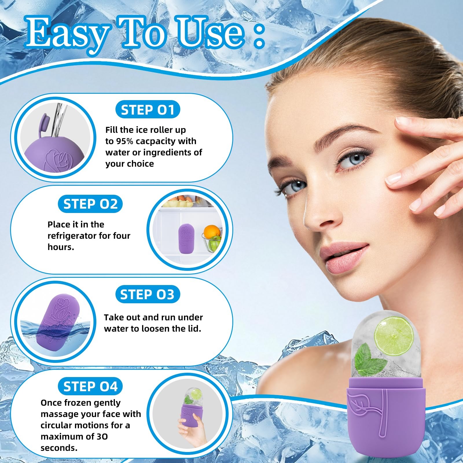 Ice Face Roller Massager for Face, Reusable Silicone Cube Mold, Black