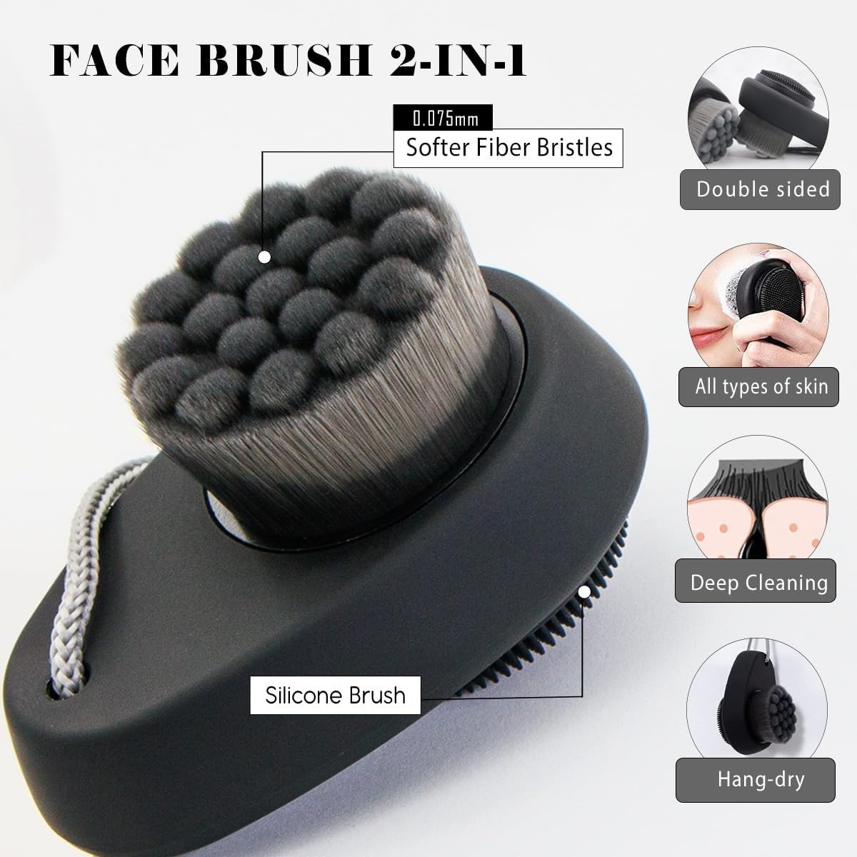 2 Pack Facial Cleansing Brushes 2-in-1 Face Brush Deep Pore Clean Exfoliating Sc